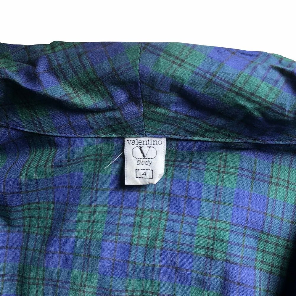 Vintage 1990s 90s Y2K Mall Goth Grunge Valentino Plaid Blue and Green Robe Rare - Picture 2 of 6